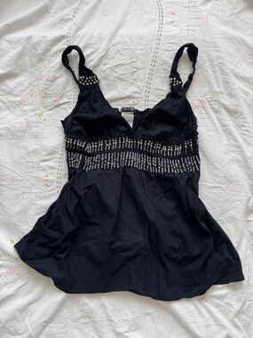 Morgan De Toi Silver Beaded Black Women's Camisole Babydoll Top